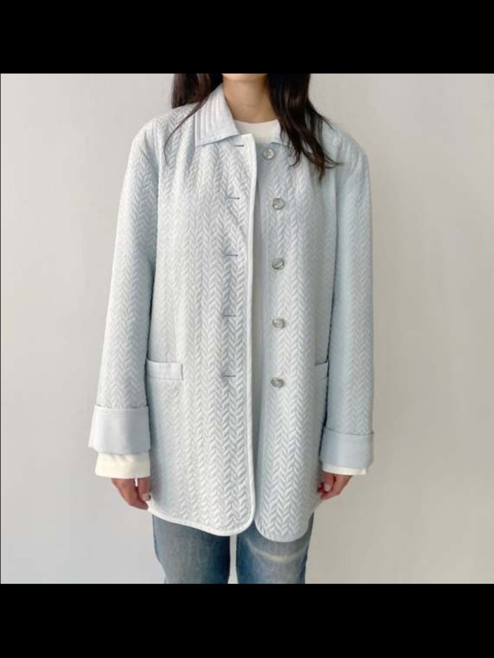 Escada Pale Blue Quilted Chevron Jacket